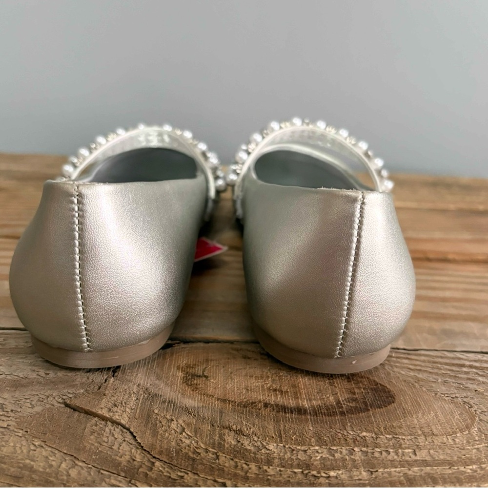 Nina Girl's Silver Leather Kid's Flat Dress Shoe Pearl Beaded Strap NEW Size 3M - Picture 7 of 10